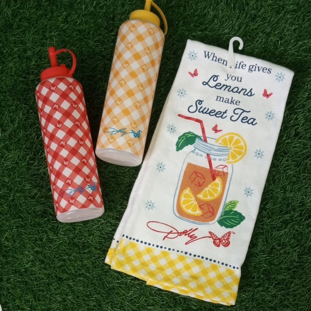 Lemons Make Sweet Tea Kitchen Tea Towel and Bottle Set - Yellow & Red